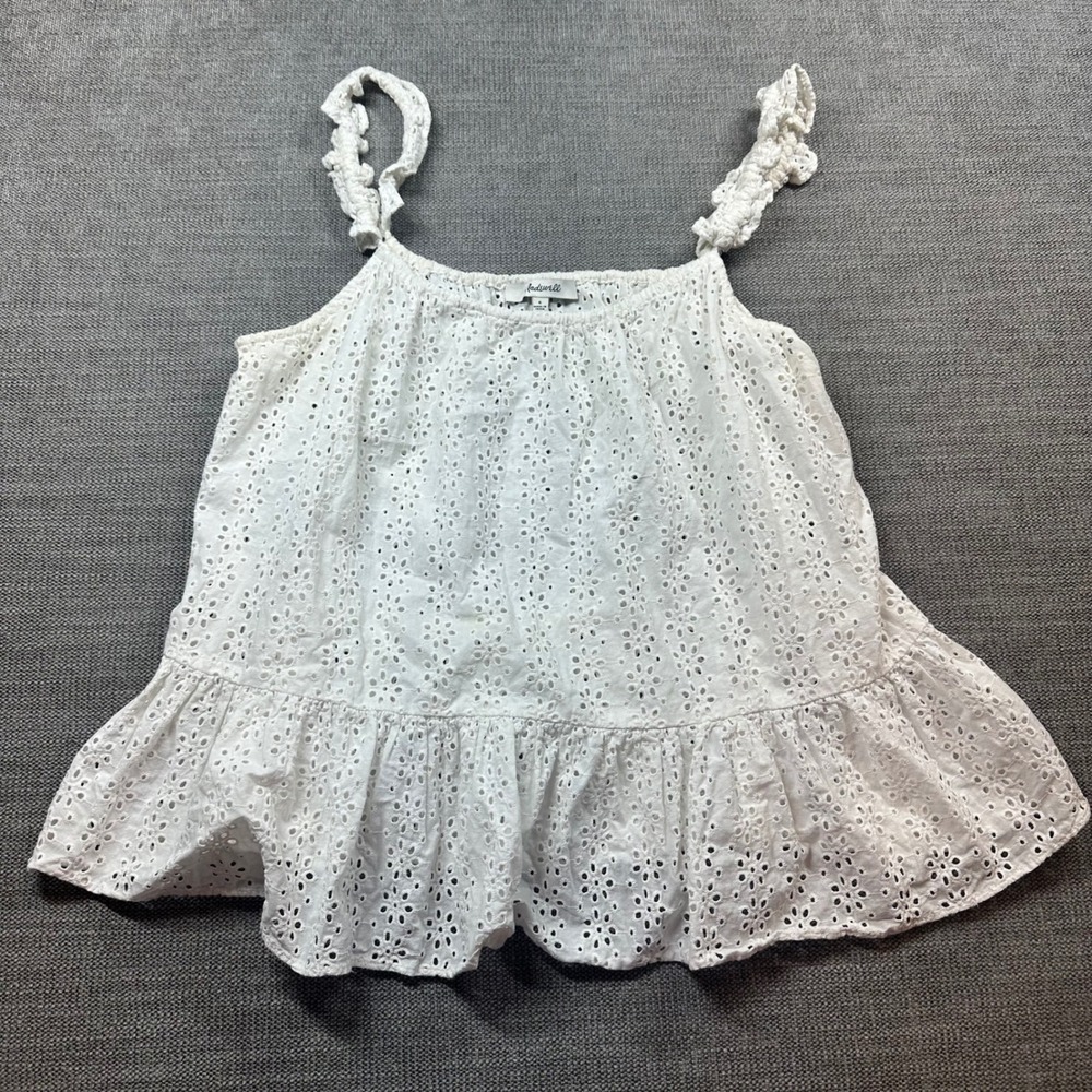 Madewell Eyelet Camisole Women Size 6 White Ruffle Peplum Cotton Top
